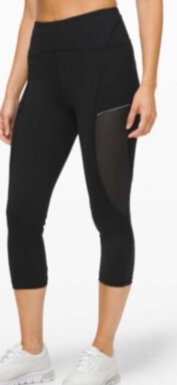 Lululemon 4 Always Airy High Rise Crop 19 reflective crop with mesh running